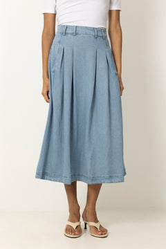 Tillycc Anya Pleat Skirt - Fade Denim