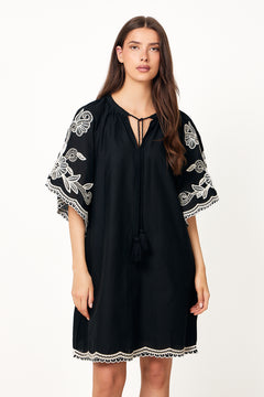 Breannapw Dress - Black W Offwhite Emb