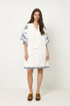 Breannapw Dress - Whisper White W Blue Emb