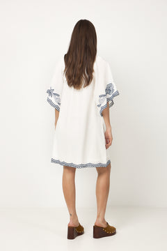 Breannapw Dress - Whisper White W Blue Emb