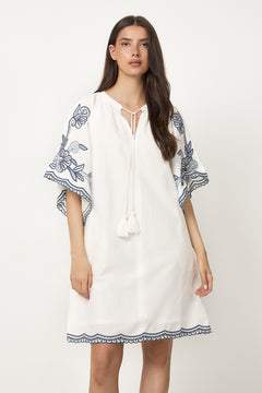 Breannapw Dress - Whisper White W Blue Emb