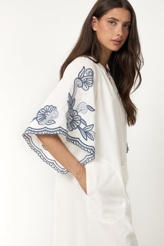 Breannapw Dress - Whisper White W Blue Emb