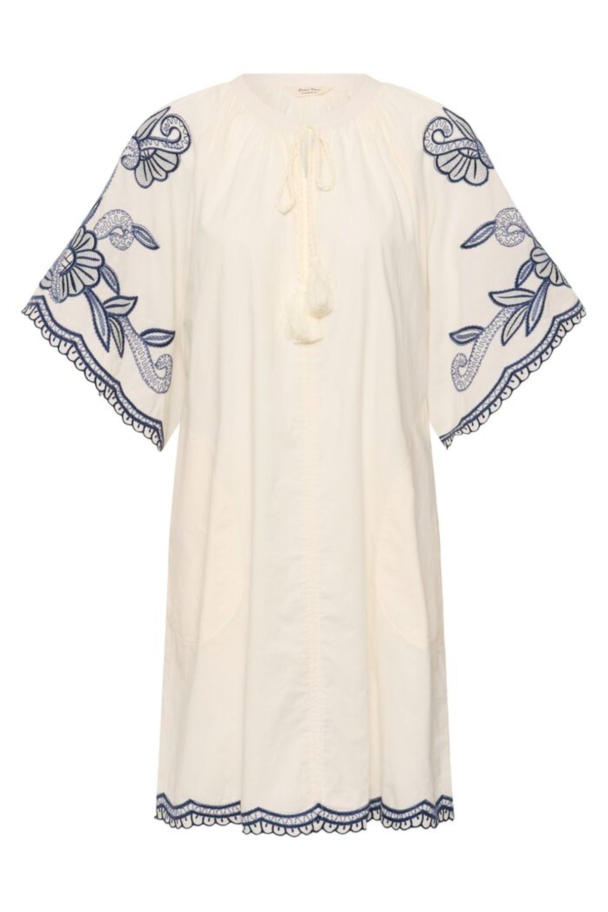 Breannapw Dress - Whisper White W Blue Emb