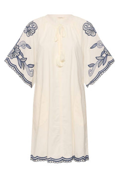 Breannapw Dress - Whisper White W Blue Emb