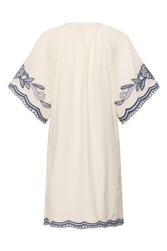 Breannapw Dress - Whisper White W Blue Emb