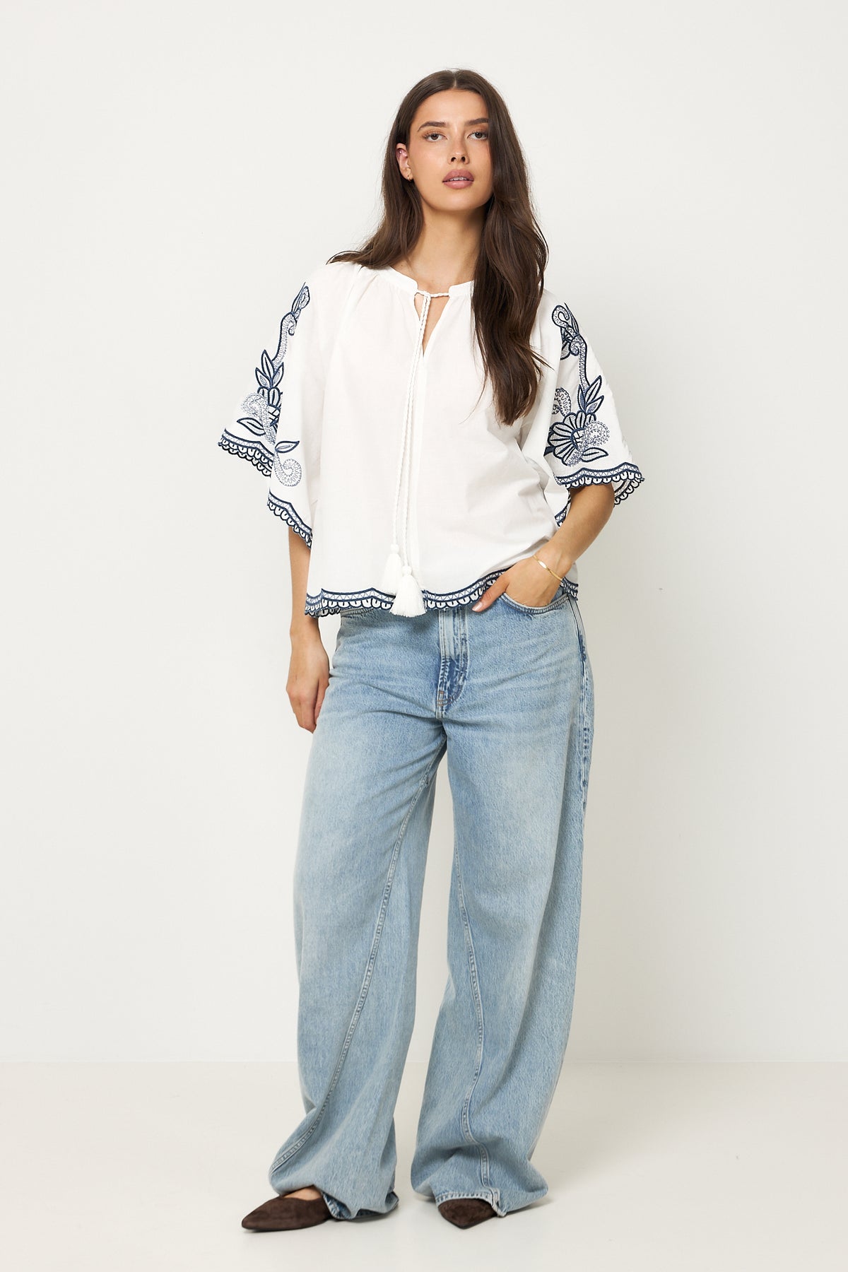 Bianchapw Blouse - Whisper White W Blue Emb