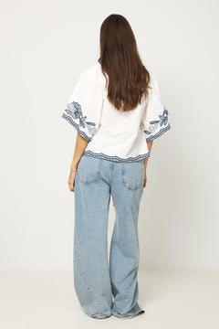 Bianchapw Blouse - Whisper White W Blue Emb