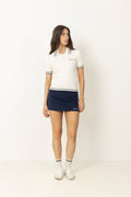 Signature Logo Mini Cable Polo - Ecru/Dark Navy
