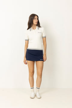 Signature Logo Mini Cable Polo - Ecru/Dark Navy