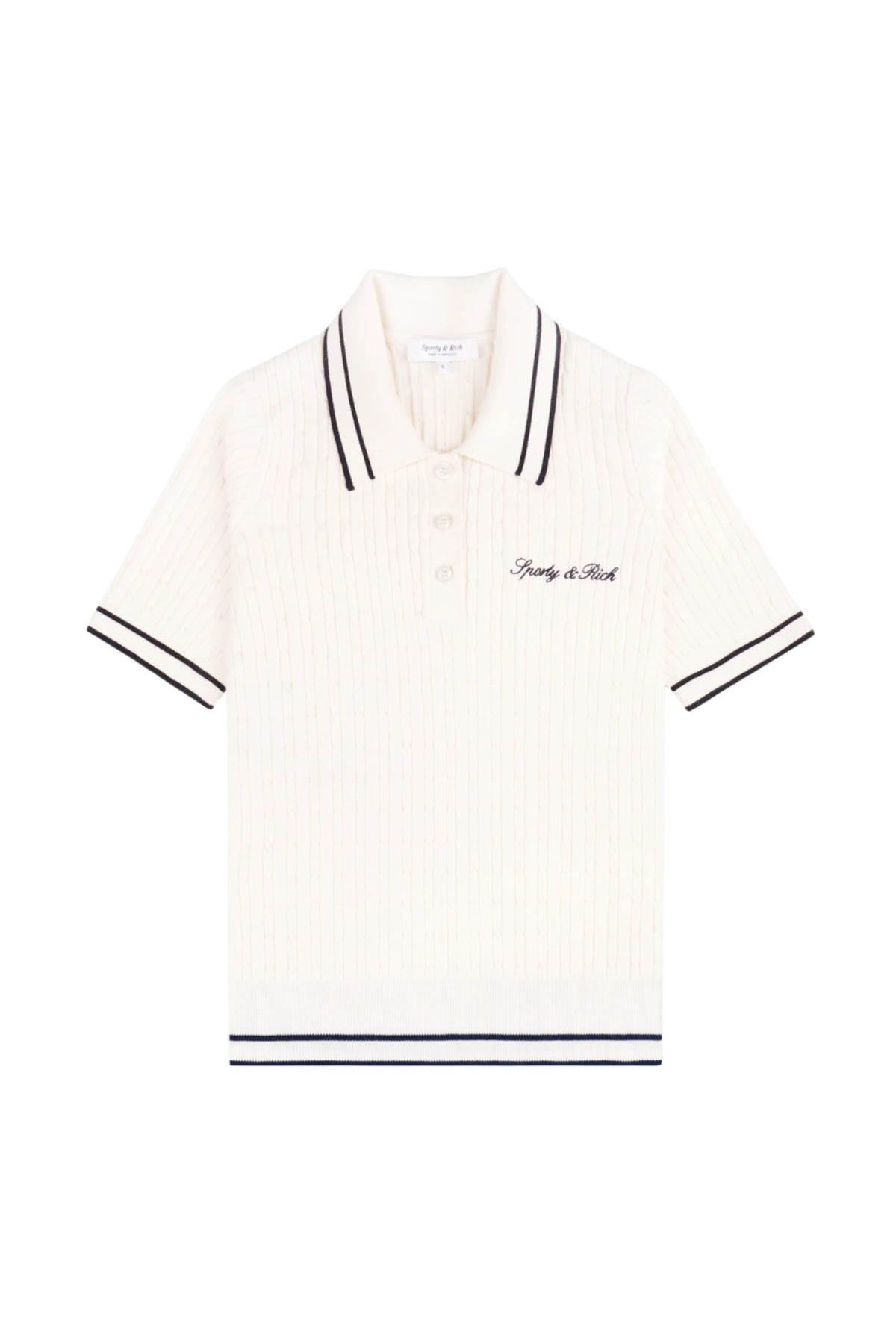 Signature Logo Mini Cable Polo - Ecru/Dark Navy