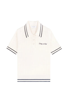 Signature Logo Mini Cable Polo - Ecru/Dark Navy