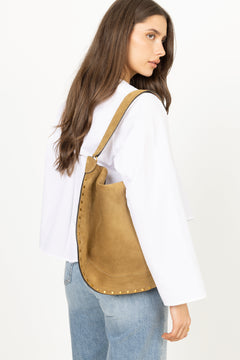 Oskan Hobo Soft Suede Leather Studded - Taupe