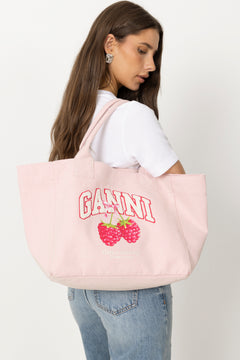 Medium Trapeze Shopper Raspberry Print - Egret