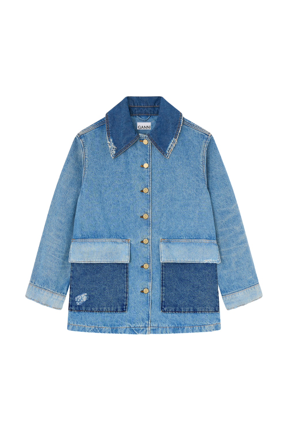 Patchwork Denim Midi Jacket - Mid Blue Vintage