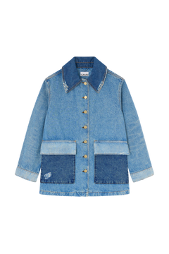Patchwork Denim Midi Jacket - Mid Blue Vintage
