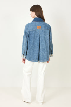 Patchwork Denim Midi Jacket - Mid Blue Vintage