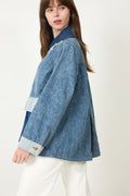 Patchwork Denim Midi Jacket - Mid Blue Vintage