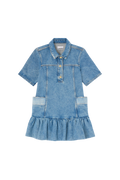 Patchwork Denim Peplum Mini Dress - Mid Blue Vintage