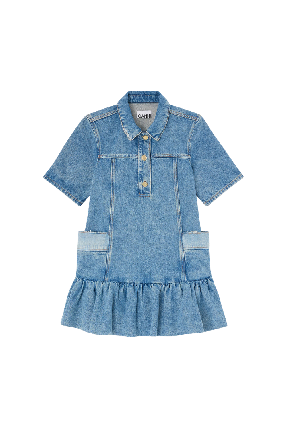 Patchwork Denim Peplum Mini Dress - Mid Blue Vintage