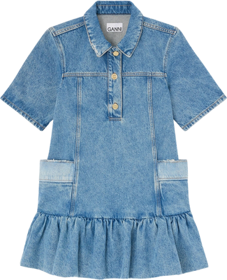 Patchwork Denim Peplum Mini Dress - Mid Blue Vintage