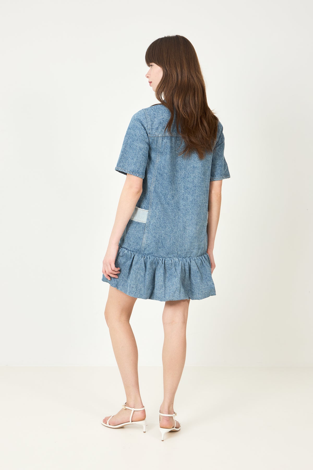 Patchwork Denim Peplum Mini Dress - Mid Blue Vintage