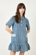 Patchwork Denim Peplum Mini Dress - Mid Blue Vintage