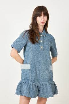 Patchwork Denim Peplum Mini Dress - Mid Blue Vintage