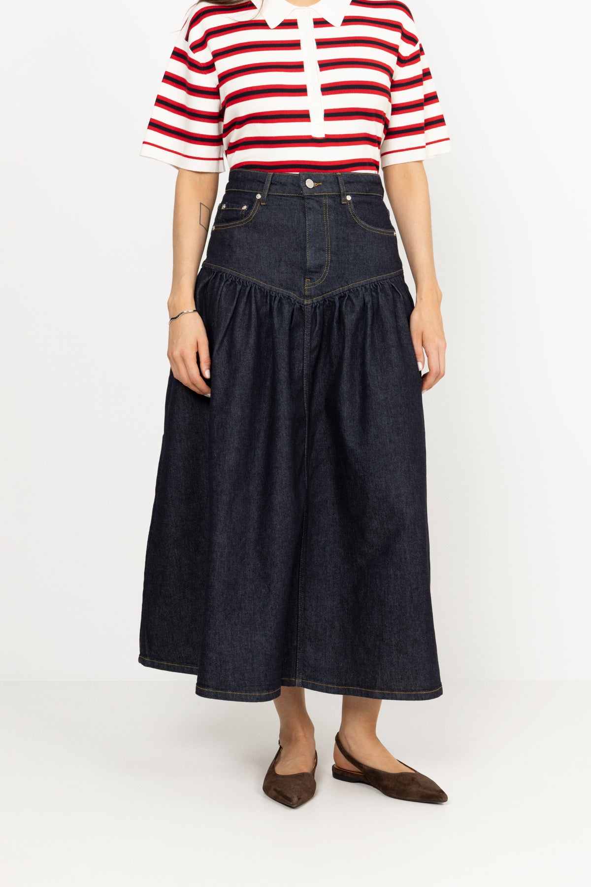 Stretch Denim Long Skirt - Rinse