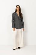 Wool Melange Suiting Long Button Blazer - Phantom
