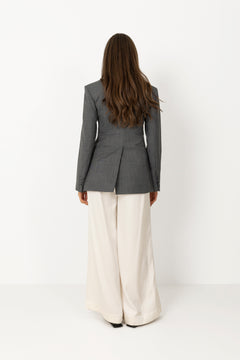 Wool Melange Suiting Long Button Blazer - Phantom