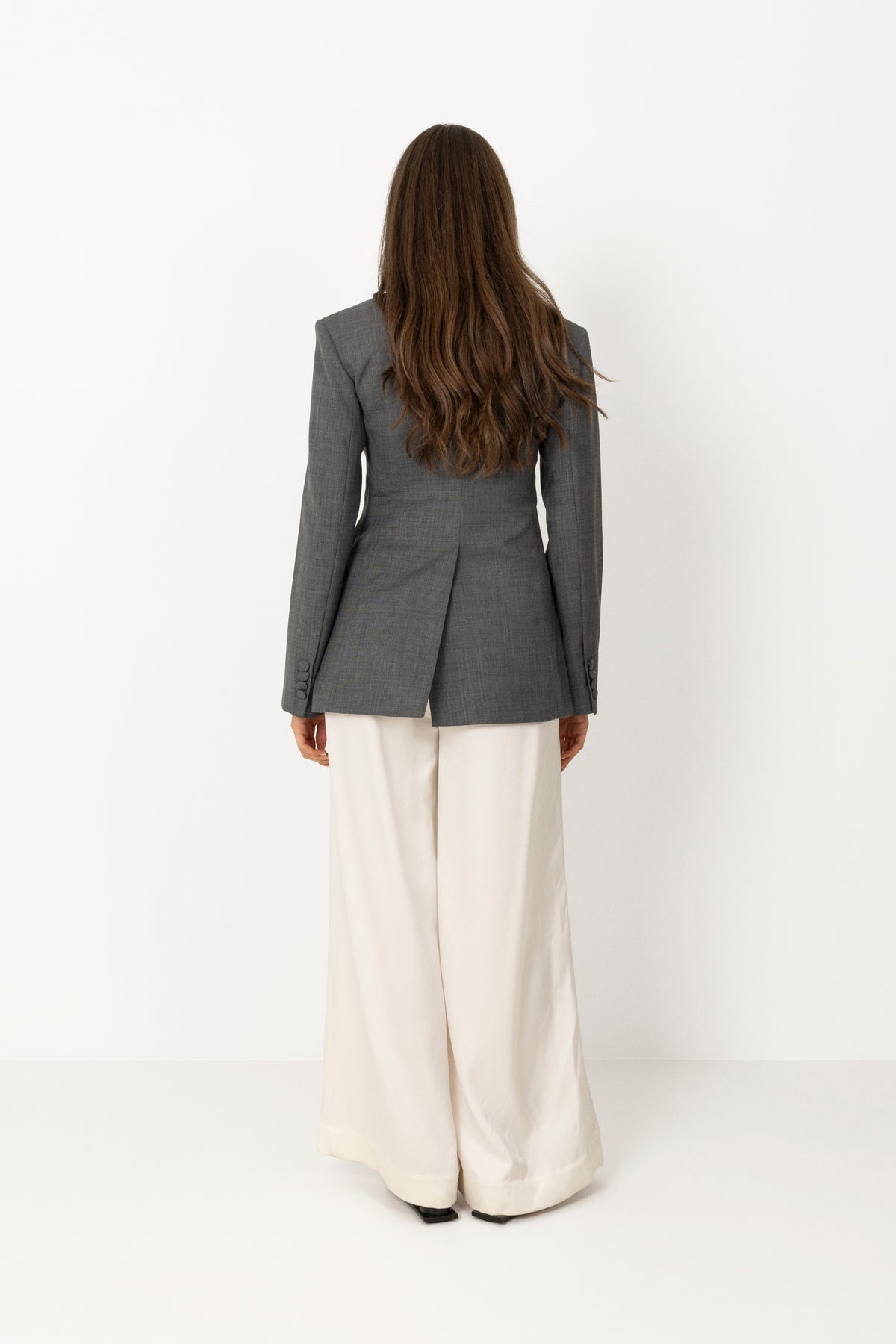 Wool Melange Suiting Long Button Blazer - Phantom