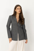 Wool Melange Suiting Long Button Blazer - Phantom