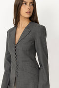 Wool Melange Suiting Long Button Blazer - Phantom