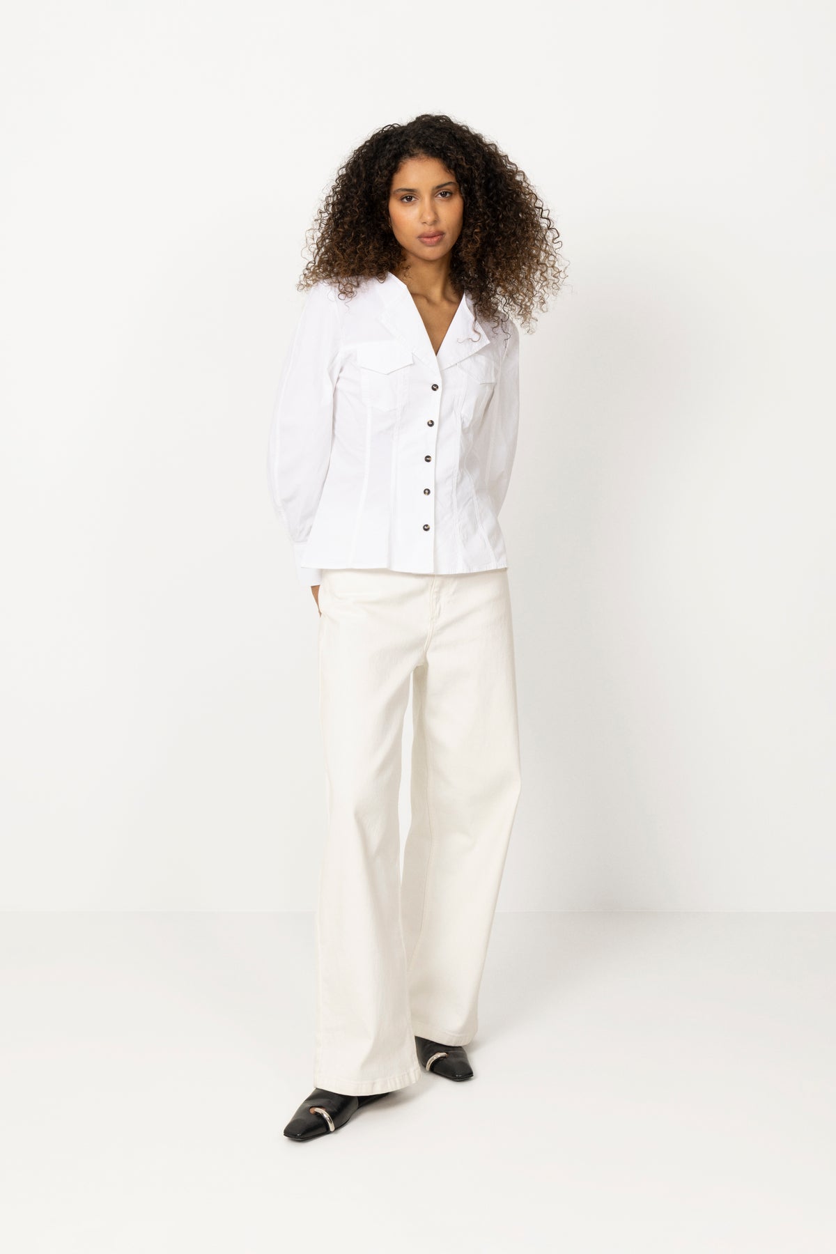 Stretch Cotton Long Sleeve Shirt - Bright White