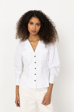Stretch Cotton Long Sleeve Shirt - Bright White