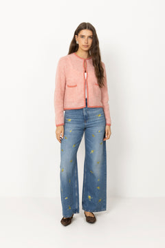 Printed Flower Denim Lari Jeans - Light Blue Vintage