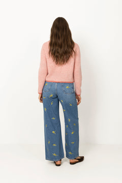 Printed Flower Denim Lari Jeans - Light Blue Vintage