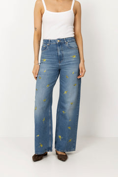 Printed Flower Denim Lari Jeans - Light Blue Vintage