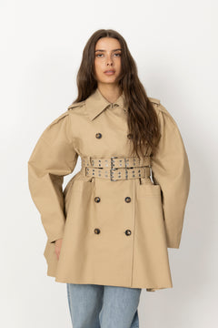 Double Cotton Peplum Trench - Warm Sand