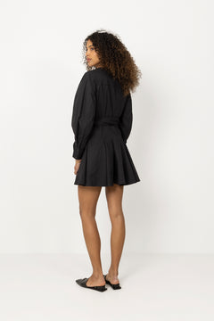 Stretch Cotton Mini Shirt Dress - Black
