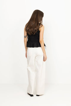 Cotton Poplin Smock Tie String Top - Black