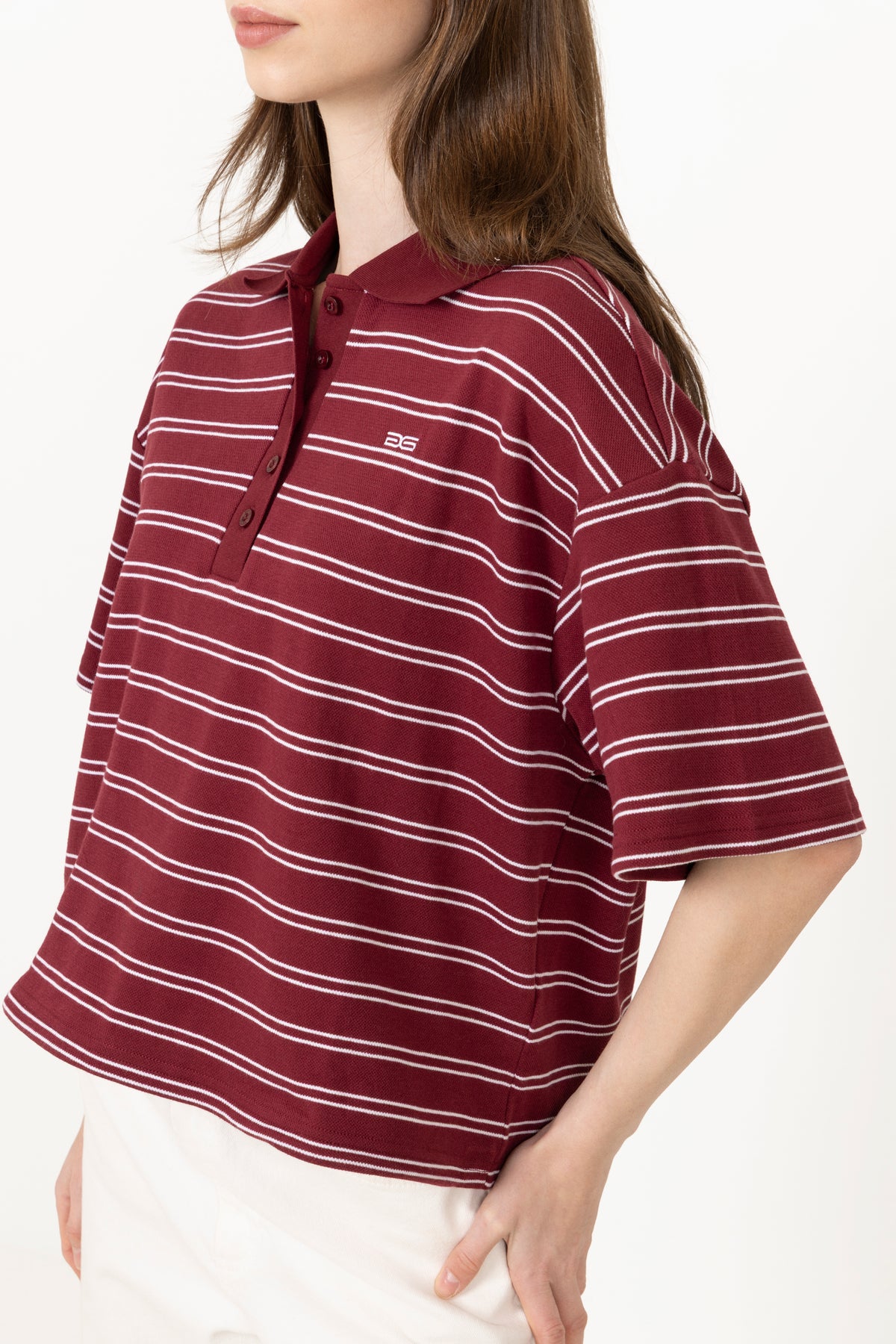 Gzpilova Polo Tee - Cabernet Striped