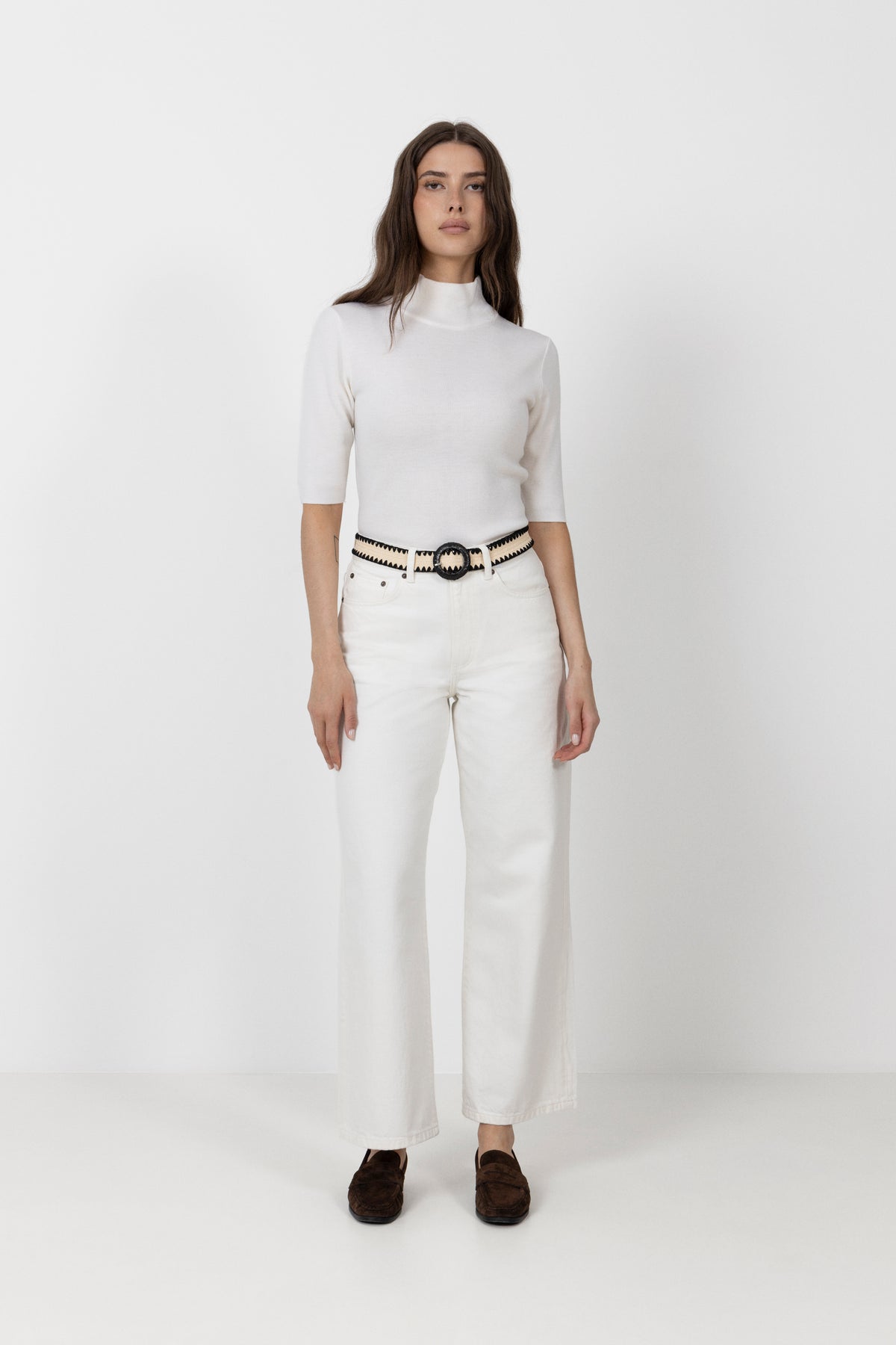 Crochet Slim Zia Belt - Nature/Black