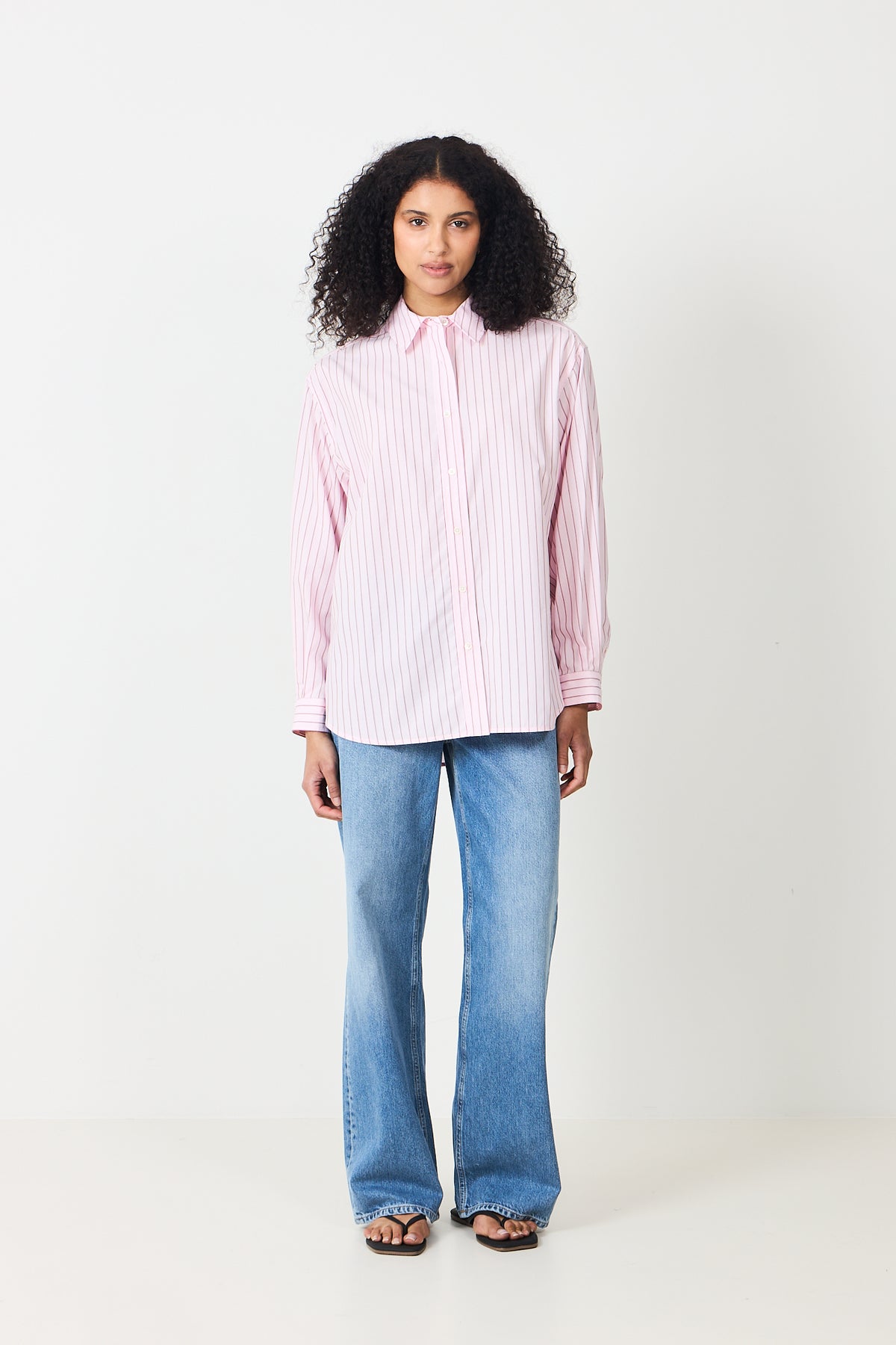 Poplin Workwear Shirt - Pink And Red Pinstripe