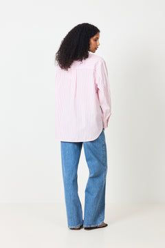Poplin Workwear Shirt - Pink And Red Pinstripe