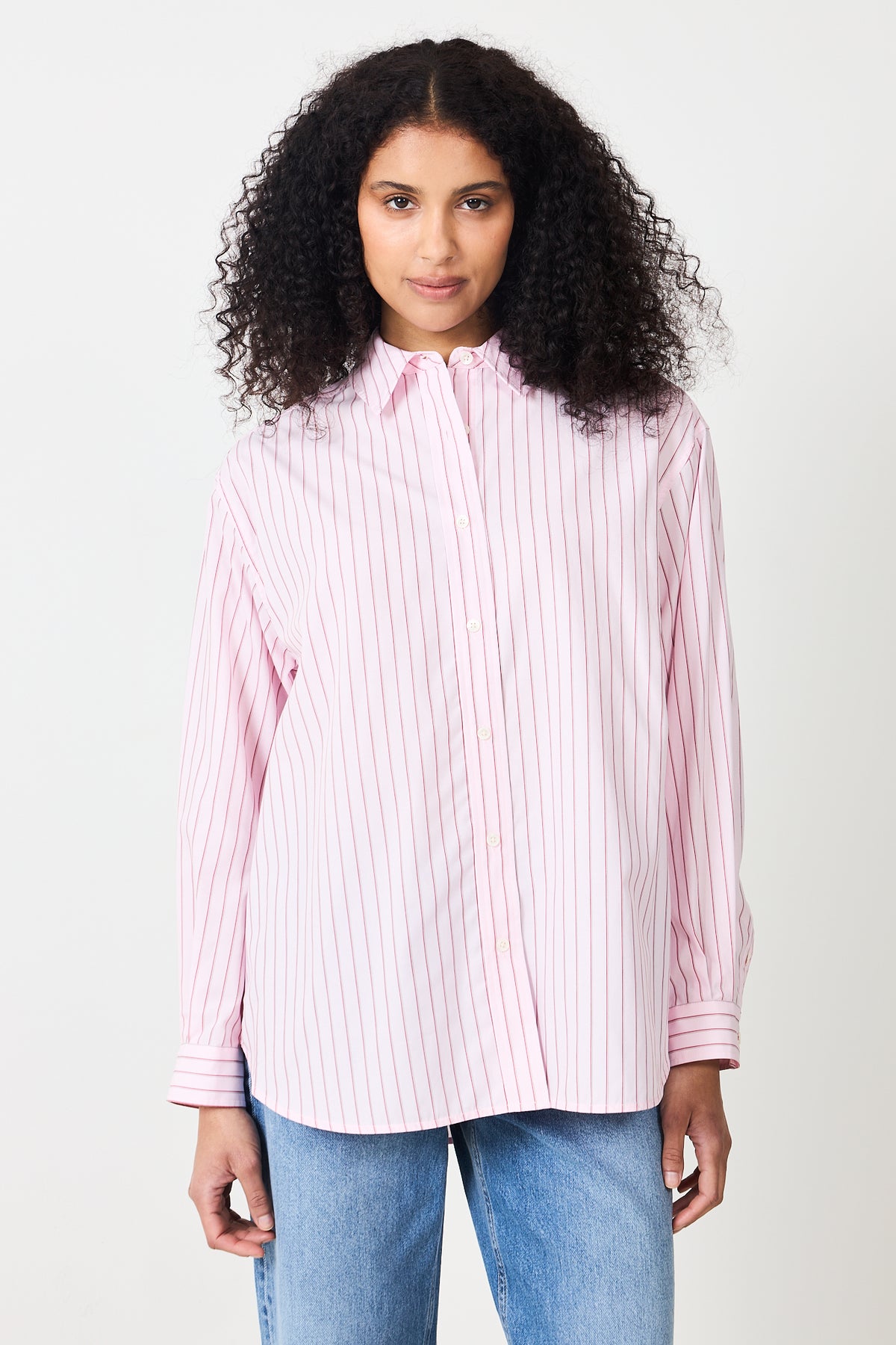 Poplin Workwear Shirt - Pink And Red Pinstripe
