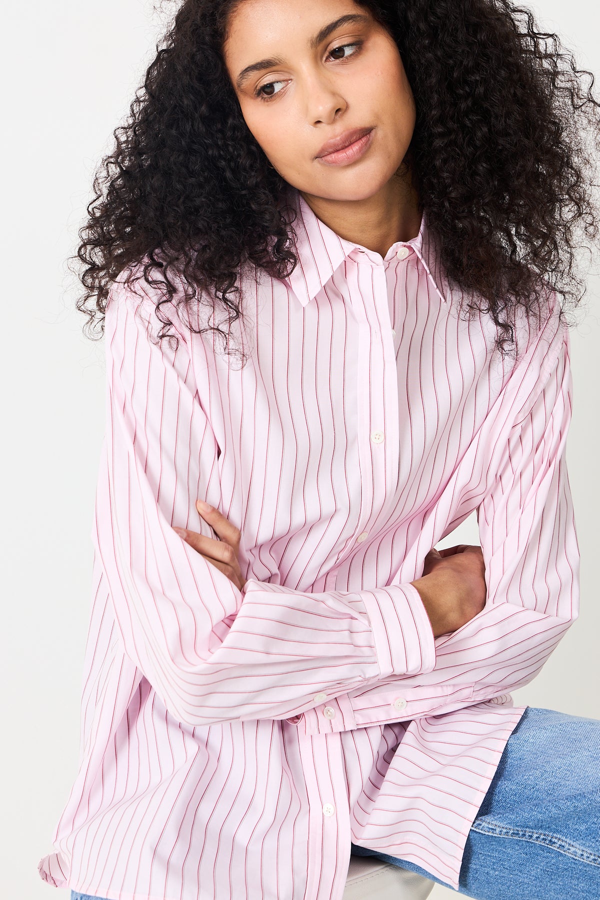 Poplin Workwear Shirt - Pink And Red Pinstripe