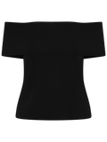 Compact Knit Off Shoulder Top - Jet Black