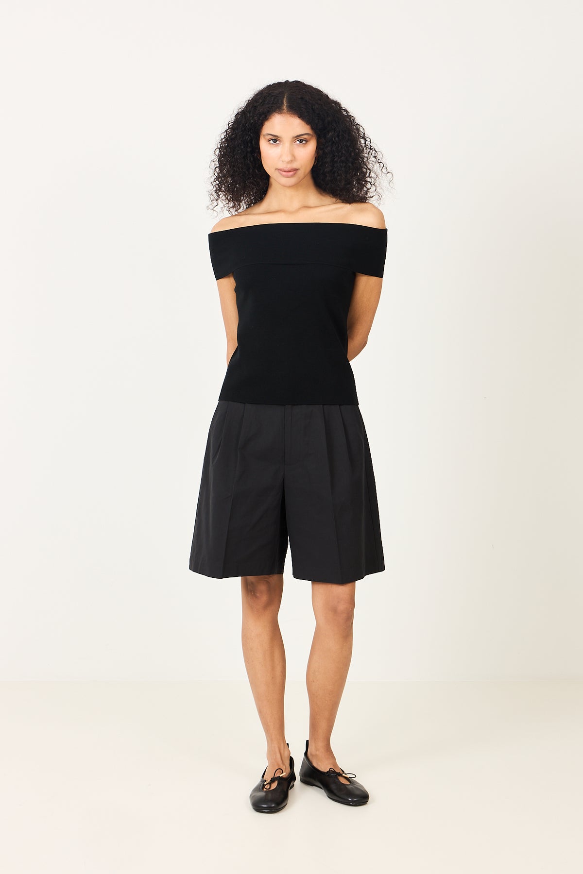 Compact Knit Off Shoulder Top - Jet Black
