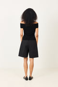 Compact Knit Off Shoulder Top - Jet Black